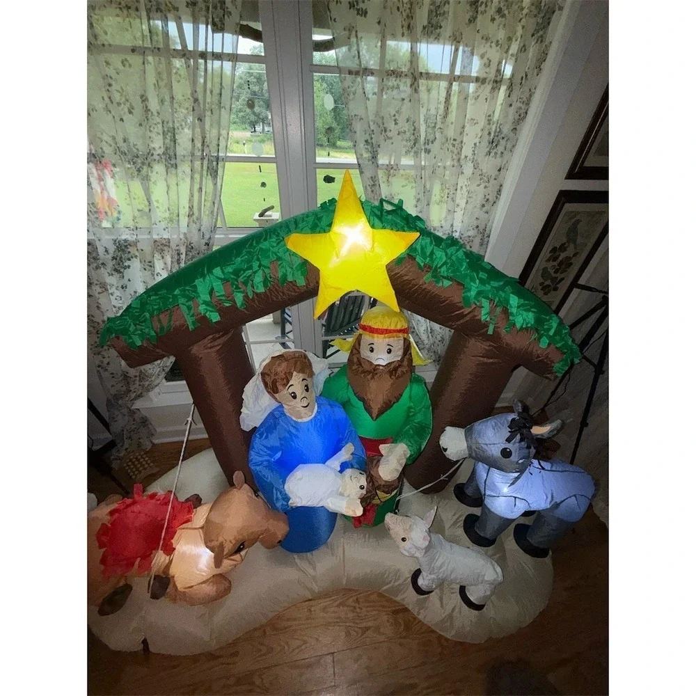 Inflatable Nativity Scene Lighted Winter Wonder Lane 6.5' Mary Joseph‎ Star LED